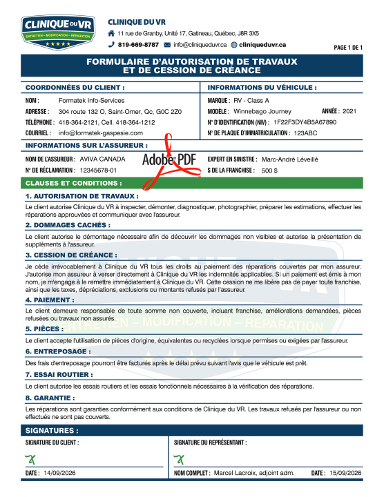 PDF | CONTRAT - AUTORISATION TRAVAUX | # P-M3TR01X-1