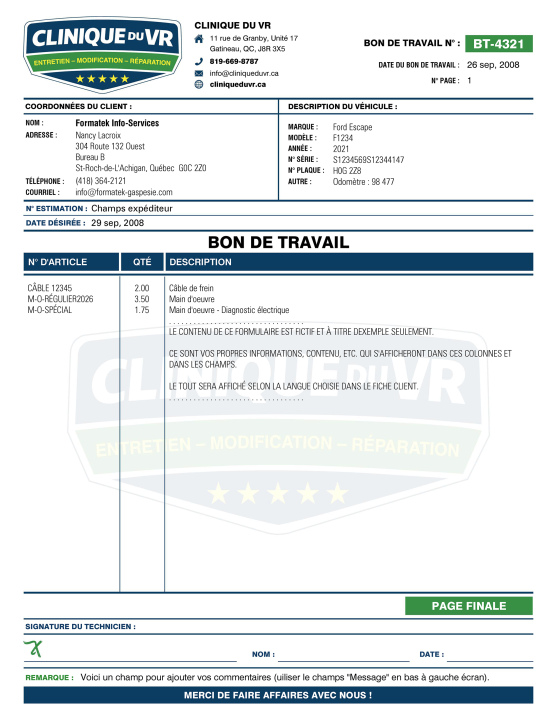 SAGE 50 | BON DE TRAVAIL - BULLETIN DE VENTE | # M3TR02-3