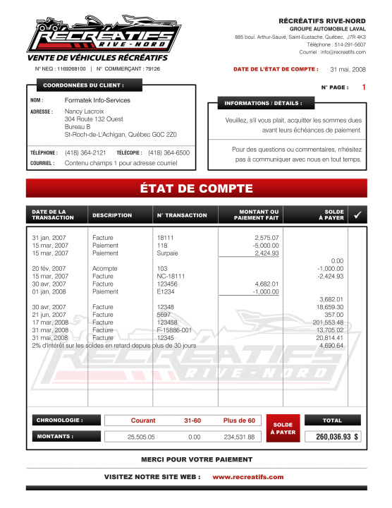 SAGE 50 | ÉTAT DE COMPTE | # M4TR01-2