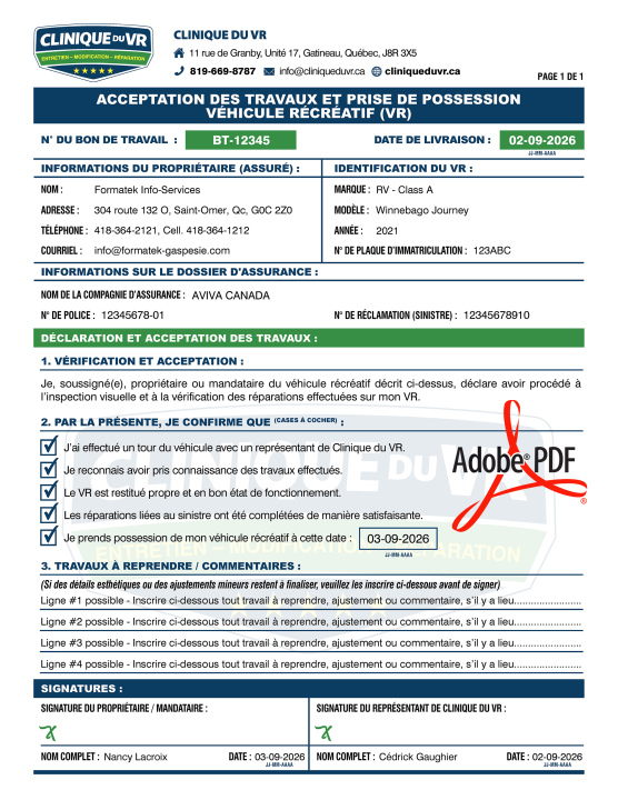 PDF | CONTRAT - ACCEPTATION DES TRAVAUX | # P-M3TR01X-7