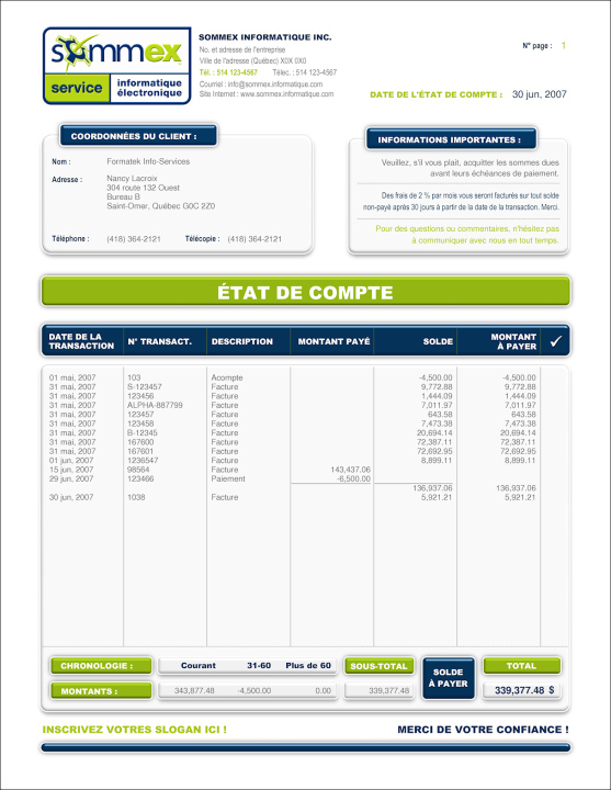SAGE 50 | ÉTAT DE COMPTE | # M1TE01-3