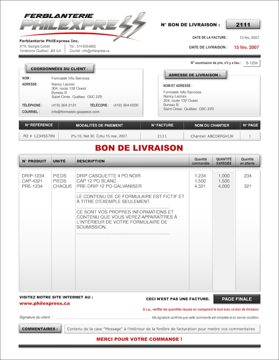 SAGE 50 | BON DE LIVRAISON (PACKING SLIP) | # M1FA03-2