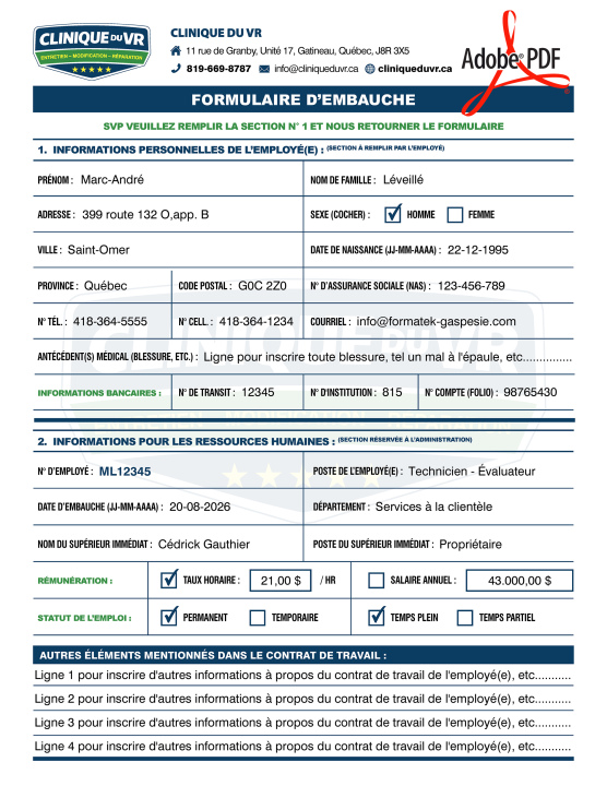 PDF | EMBAUCHE EMPLOYÉ | # P-M3TR01X-4